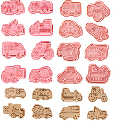 ZOOMPIL Formine per Biscotti Escavatore, 16 pezzi Formine Biscotti Auto, Set di Tagliabiscotti da Costruzione, per biscotti, per auto, fondente, per bambini, escavatore, biscotti 3D