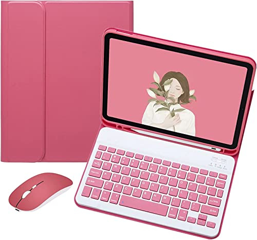 Keyboard Case with Mouse for 9.7 iPad 2018/2017 (6th/5th Generation)/Pro 9.7/iPad Air 2&1- Detachable Wireless Bluetooth Keyboard Pencil Holder Slim Leather Cover (New Pink)