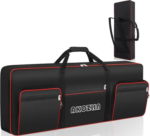 AKOZLIN Funda para teclado de piano eléctrico de 49/61/76/88 delgada/88 teclas, bolsa portátil de tela Oxford 600D con correas ajustables y 5 bolsillos para accesorios de teclado, Black, For 61key-103