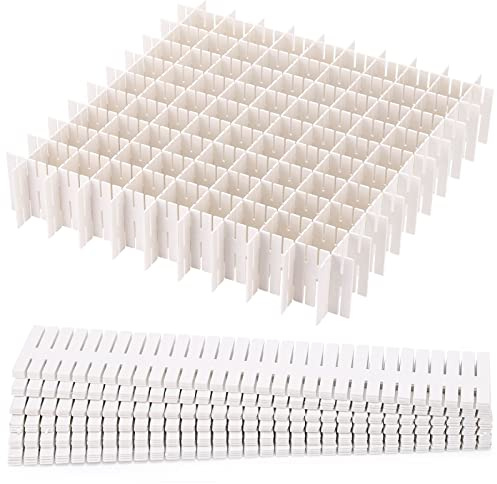 acDesign 40Pcs Grid Drawer Dividers, Adjustable Drawer Organizer for Socks, Underwear, Lingerie, Makeup, Bedroom Office Kitchen Storage (White)