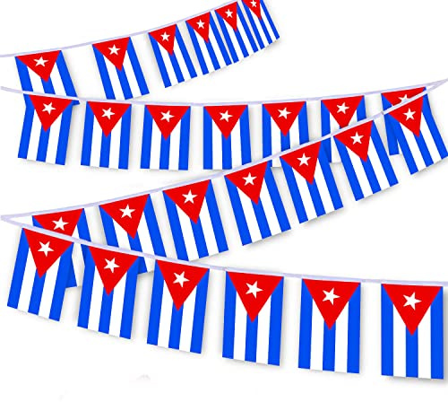 MacLand 30 cuerdas de bandera de Cuba, banderines cubanos de 32 pies, pancarta decorativa para decoración de patio interior y exterior