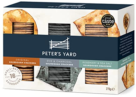 Peter's Yard Sourdough Crackers Selection Box for Cheese, 3 Varieties, Great Gift, Premium Quality, High Fibre, All Natural, Rosemary Charcoal, 270 g