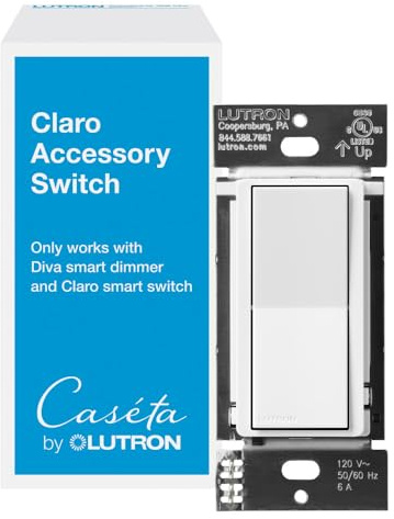 Lutron Caseta Smart Claro Accessory Switch for 3 way – For use only with Diva Smart Dimmer or Claro Smart Switch, DVRF-AS-WH, White
