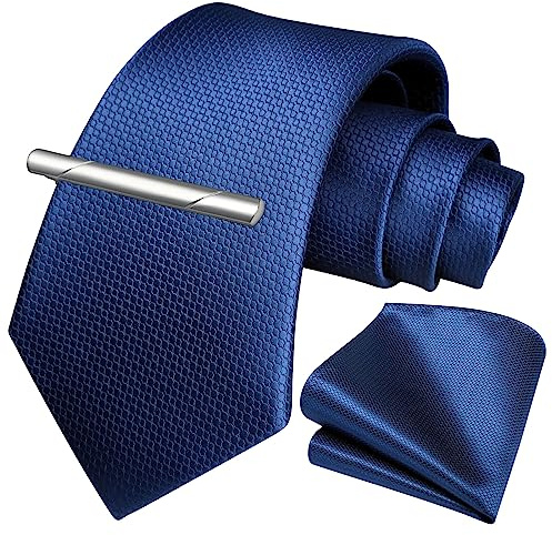 Hisderen män slips bröllop blå slips näsduk tie clip set elegant klassisk slips & fickduk