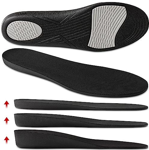 Ailaka Height Increase Insoles for Men Women, 1 Pair PU Shoe Lifts | Gel Pads Under Heel, Forefoot Absorb Shock, Three Heights, Non-Slip Base Stays In Place, For Sports, Work & Daily Wear