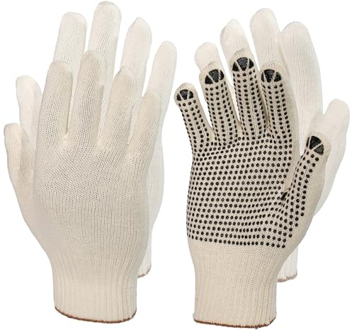 Easy Peasy Mate Breathable Cotton Work Gloves (2 Pairs) - PVC Dotted & Plain Palms for Grip - Men/Women Safety Gloves for Gardening, DIY & Light Industrial Work - Medium Size