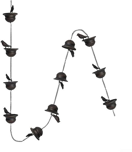 FUBESK Rain Chains Direct Regenkette mit Vögeln, 2,5 m, Eisen-Regenketten für Dachrinnen