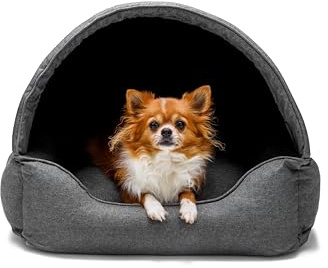 Bjird Hundebett & Hundehütte in einem - Hundehaus mit Dach für kleine und mittelgroße Hunde - Hundehöhle - Hundebox - Hundesofa - Bezug abnehmbar & waschbar - stabiles Hundekorb - 60x 47 cm