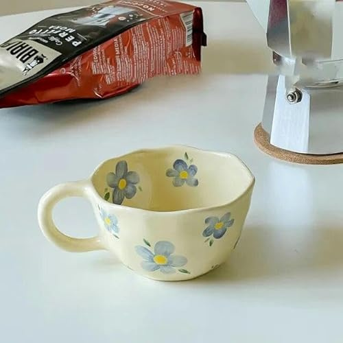 RAEF Tasses en céramique, Tasses à café, Fleur irrégulière pincée à la Main, Tasse de thé au Lait, Style coréen, Tasse de Petit déjeuner à l'avoine, Verres de Cuisine
