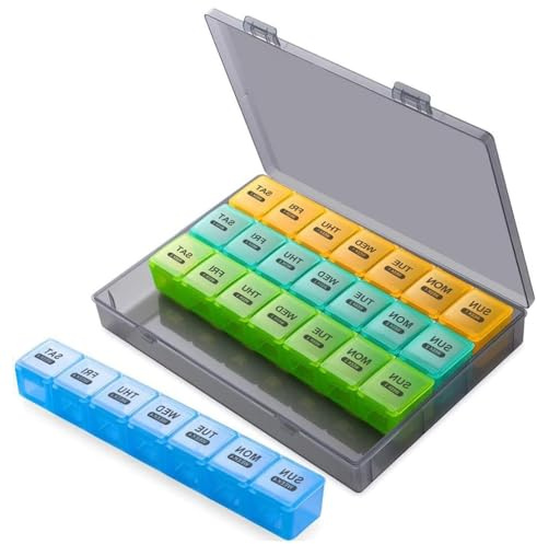 Tablettenbox 7 Tage mit 4 Fächern für Morgens Mittags Abends, Großzügige Pillendose mit Einfach-Open Design, Feuchtigkeitsbeständige Medikamentenbox Handlich für Unterwegs, Reise & Hosentasche