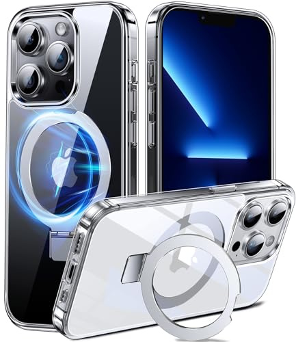 Chicfun 3-in-1 [Magnetic+KickStand+Ring Holder] Compatible with MagSafe, for iPhone Case with Stand Military Shockproof Protective Magnetic.for iPhone 14 Pro Case,Clear