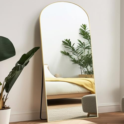 Melodieux Bogen Ganzkörperspiegel 180x75cm in voller Länge Großer Freistehender Spiegel Gold Aluminiumrahmen Ankleidespiegel Wandmontierter Wand Hängend Gelehnt Spiegel für Wohnzimmer Schlafzimmer