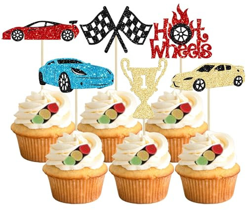 Decoration Gateau Voiture de Course, 24 Pièces Décoration cupcake voiture, Décoration Gateau Voiture, motif voiture de course, Cars Cupcake Topper, pour deco gateau anniversaire garçon