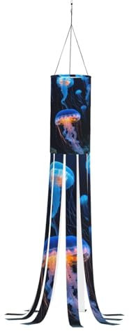 SABFWF Windsack mit Quallen-Ozean-Druck, saisonaler Windsack, für Herbst, Winter, Thanksgiving, Outdoor und Geister-Thema, Windsack mit Stange
