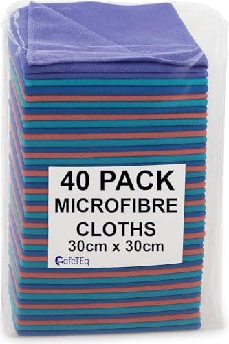 Microfibre Cleaning Cloths - Pack of 40 - Multifunctional Reusable, Lint-Free & Streak-Free Towels for House, Kitchen, Car, and Windows - Washable 30 x 30 cm