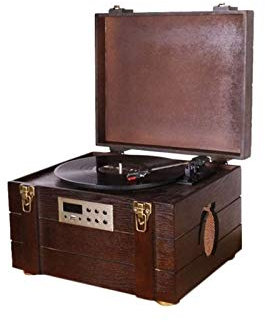 Reproductor de vinilo estilo vintage, tocadiscos de madera natural con altavoces estéreo, gramófono