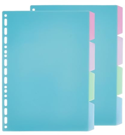 SUPERFINDINGS 32 hojas, 4 pestañas, separadores de plástico, B5, clips de papel, separadores vacíos, con etiquetas, color turquesa oscuro, organizador de archivos, secciones, separadores, 19,4 x 25,7