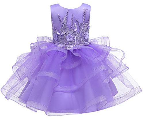OBiQuzz Maxi ragazza abito da damigella d'onore abito subacqueo floreale principessa bambini ragazze vestiti e gonna libri calendario dell'Avvento, Lilla, 4-5 Anni