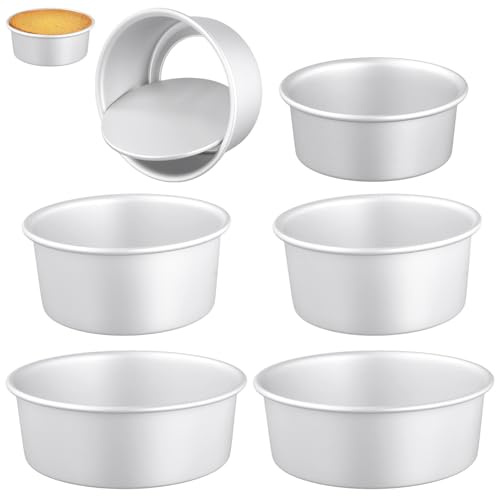 JEUIHAU 6 Pack 4 inch, 6 inch, 8 inch Round Cake Tins Set, Aluminium Alloy Non-Stick Deep Baking Tins with Removable Bottom for Christmas and Everyday