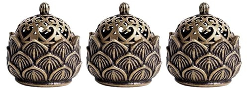 YSJCHEBS Lot De 3 Brûleurs D'Encens Lotus, Brûleur D'Encens Lotus avec Couvercle, Mini Bougeoir D'Encens, Ornements Rétro Créatifs, Décoration De La Maison, Bougeoir, Convient pour La Maison, Le Café
