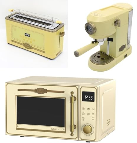 Kaiser Empire M 2530 ElfEm mikrovågsugn 25 l mikrovågsugn med varmluft grill 25 funktioner retro brödrost T 4000 ElfEm, 6 rostnivåer kaffebryggare Kaiser KA 2005 ElfEm Empire