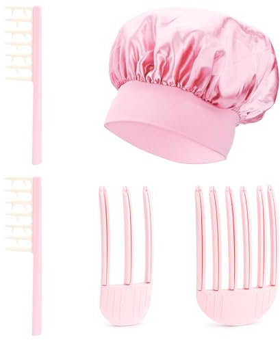 FIDWALL Curly Hair Comb Set, 2PCS Curl Comb & 2PCS Fluffy Comb (3-Tooth & 6-Tooth), Hair Volumizing for Fluffy Roots, with Satin Sleep Cap for Protecting Curls