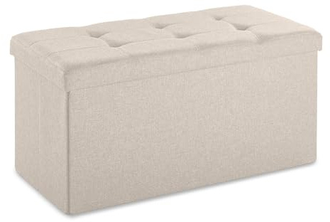 FALINGO Aufbewahrungsbank faltbar, gepolsterte Sitzmöglichkeit, Ottomane mit Stauraum, vielseitige Sitztruhe für Wohn- und Schlafzimmer (Cremeweiß, 76 cm x 38 cm x 38 cm)