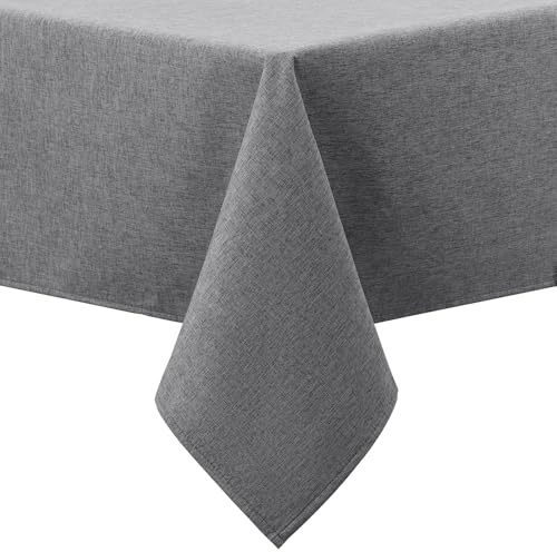 smiry Leinenoptik Tischdecke Flanellrücken Eckig 130x160 cm, Dunkelgrau | Abwaschbar, Lotuseffekt, Leinenoptik, Wasserabweisend