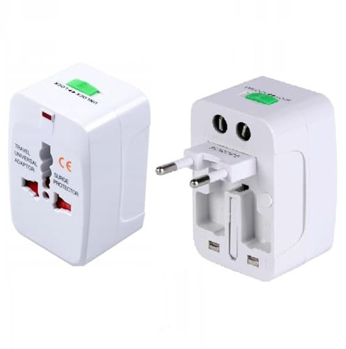 GADIRIA Adaptador Enchufe Universal (Pack de 2) - Adaptador de Viaje - Compatible con Enchufes de Europa, USA, UK, Australia, Japón - Protección contra Sobretensión - LED - 250V/10A - Regalo Viajeros