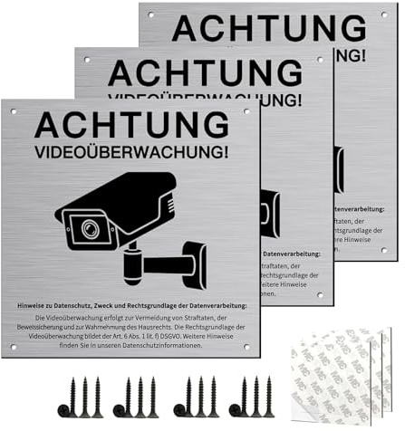 Gekamoyue 3 Piezas Cartel Videovigilancia de Aluminio, 15x15 cm Rótulo Cámaras de Seguridad, Señal Area Vigilada Autoadhesivas para Zona de Vigilancia de Advertencia