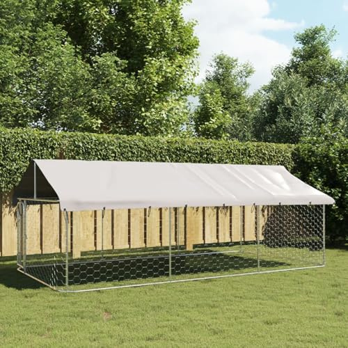 Hoodmeel Gabbia e Recinto per Cani con Tetto Esterno, Box Canile 400x200x150 cm