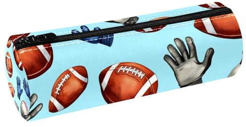 VAPOKF Federmäppchen mit Aufdruck American Football, Helm, Handschuhe, PU-Leder, Stifttasche, Schülerbedarf, Schreibwaren, Organizer, Tasche, Make-up-Tasche für Damen, Mädchen, Jungen, Kinder