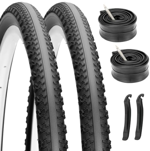 Hycline 700x40C Gravel Bike Tire Set, 2-Pack (40-622) Folding Puncture-Resistant Bicycle Tires with Butyl Rubber Tubes and Tire Levers – All-Terrain for Gravel, Hybrid & Road Bikes