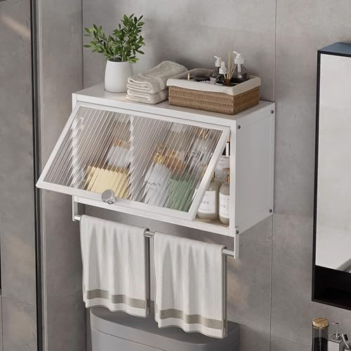 Badezimmer Wandschrank Landhausstil Weiß Wandschrank Küche Vintage mit Schranktür Ablagefläche Oben Durchsichtige Schranktür Geeignet für Schlafzimmer, Badezimmer und Wohnzimmer(47.5 * 20 * 28cm)