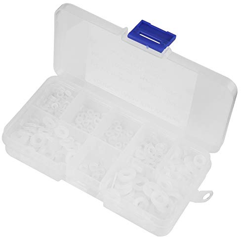 Phefop Kit de Surtido de Arandelas Lisas de Arandela Plana 100pcs M2-M6 Nylon Nylon, con Caja para Extendimiento, Prevención de Daños, Espaciador, Almohadilla de Desgaste, Bloqueo, (WHITE)