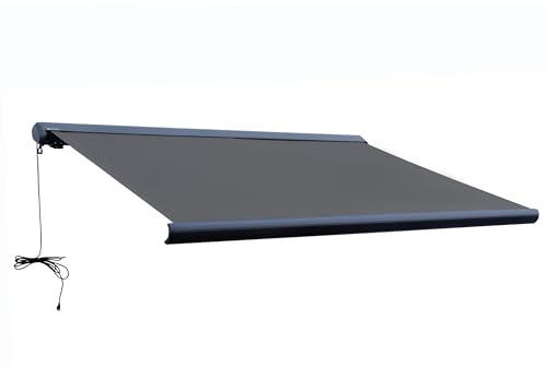 ALEKO 12x10 Ft Full Cassette Motorized Retractable Patio Awning with LED Lights, Remote & App Control - Gray - Water-Resistant, UV Blocking, Wall Mount, Pre-Assembled (Italian Series)