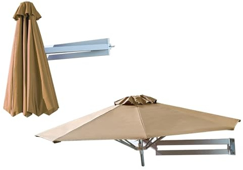 Patio Umbrella,Wall-mounted Shading Umbrellas, Outdoor Wall Parasol With Metal Pole, Tilting Sunshade Umbrella, Aluminium Frame Sun Umbrella