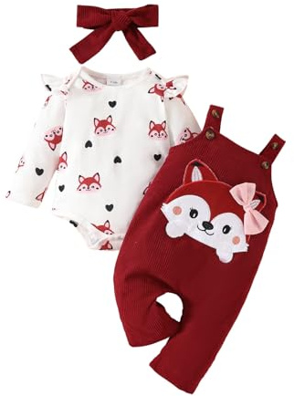 QUNERY Baby Girls Clothes Floral Tops Bodysuit Bear Dungarees Adjustable Overalls Outfits Set