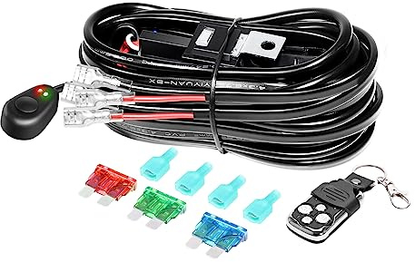 YOJZMA Kit Cavo Barra LED 12V 40A 16AWG Interruttore (per 2 faro lavoro) | Telecomando stroboscopico, relè di potenza, fusibile a lama, 3 m (9,8 piedi), per fuoristrada, ATV, SUV, camion, 4x4