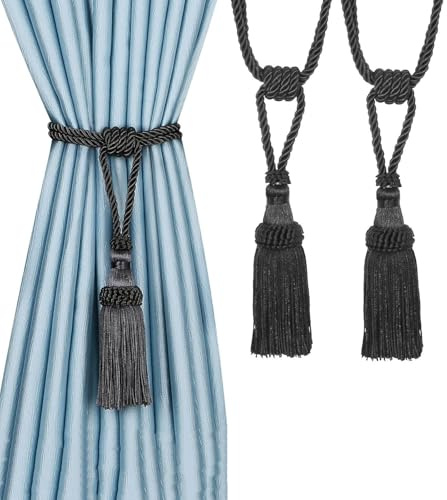 BEL AVENIR 2 fermatenda con nappe, fatti a mano, fermatenda in corda per decorazione di casa e ufficio, colore nero