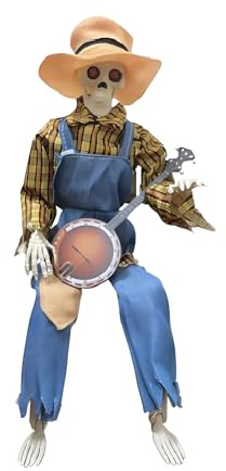 Halloween-Skelett - Halloween-Skelett | Halloween-Musikskelette | Lustige animierte Skelette, die Banjo im Duell spielen | Gelenkdekoration mit leuchtenden Augen, Musik