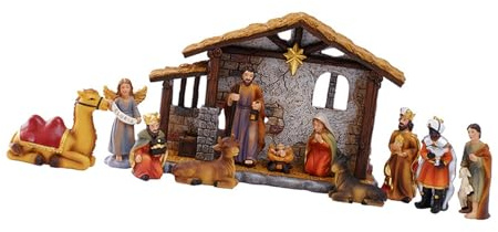 Piceioep Minis - Juego de belén navideño de resina de la Sagrada Familia con escultura de escena en miniatura estable