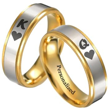 Personalisierte Kronenringe für Paare Ihr König Seine Königin Gravierte Textringe für Liebhaber Passende Versprechensringe Individuelles Geburtstagsgeschenk Edelstahl Gold Silberfarbe (Gold/Silber)