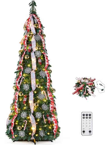 Clevich 120cm Albero di Natale Pop Up, Albero di Natale Pieghevole con 100 Luci LED Bianche Calde e Multicolori, 11 Modalità di Illuminazione, Albero di Natale Artificiale per la Casa o il Negozio