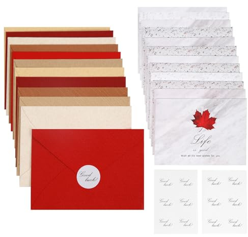 36 Stück Briefpapier mit Umschlag Set, 12 Vintage Leinenumschlag Umschlag,12 Bedruckte Briefbögen, 12 Versiegelungs Aufkleber, Set Schreiben für Hochzeit, Liebesbrief Geburtstag