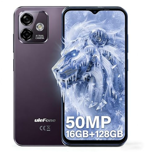 Ulefone Note 16Pro Smartphone Ohne Vertrag,50MP+8MP Smartphone,16GB+128GB Octa Core Handy Günstig,6.52 HD+ 4G Dual SIM Handy,NFC/Face ID/Fingerabdruck/GPS/OTG,Violet