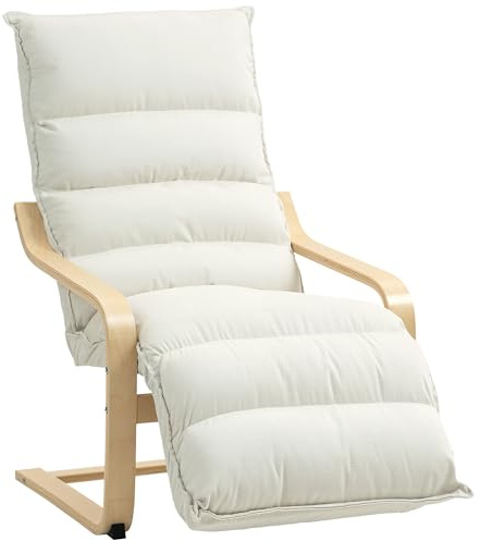 HOMCOM Fauteuil Salon, Fauteuil d'appoint Moderne en Velours avec Repose-Pieds réglable, Assise rembourrée, Dossier Haut et Structure en Bois, Chaise de Salon, Chambre, Coins Lecture, crème