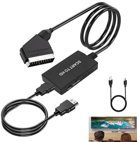 Scart to HDMI Converter with Cable, Male Scart to HDMI Converter 720P 1080P Video Audio Signal Adapter Analog Input to Digital Output for TV Monitor Projector Cable for Home Entertainment Devices