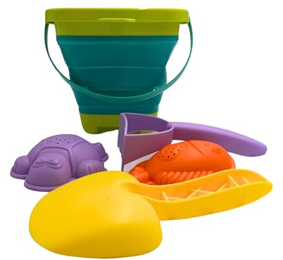 Sand & Beach Toys Set For Kids - Collapsible Bucket And Spade Beach Set Kids - Sand Pit Toys - Folding Bucket & Shovel Kit, Camping, Pool & Outdoor Play - 6 Pieces (Green)