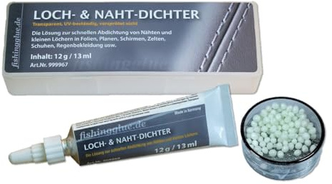 Loch-und Naht-Dichter + Lochfinder SET, flüssiges PVC | für Zelt Isomatte SUP Schirm Regenjacke Markise Pool usw., Wasser- & UV-beständig, Wärmestabil bis 60°C, Made in Germany